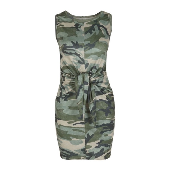 SOLD OUT CLEARANCE Army Camouflage Tied Front Sleeveless Tank Dress - Picture 3 of 4
